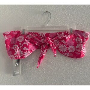 Halara Bandeau Swimsuit Women Lrg Pink Floral Beachy Coastal Tropical Resort NWT